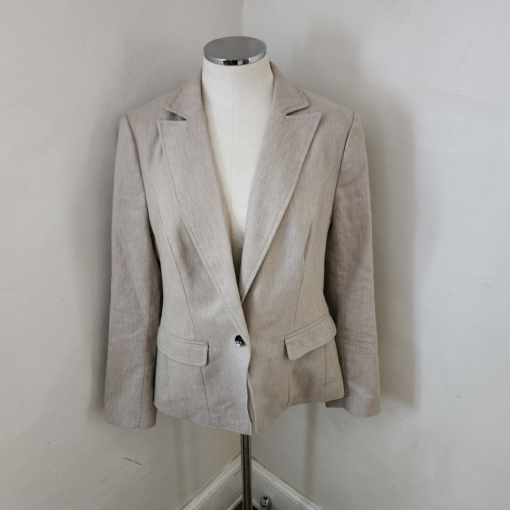 New York & Company 7th Avenue Design Studio Beige Linen Blend Blazer Womens 12